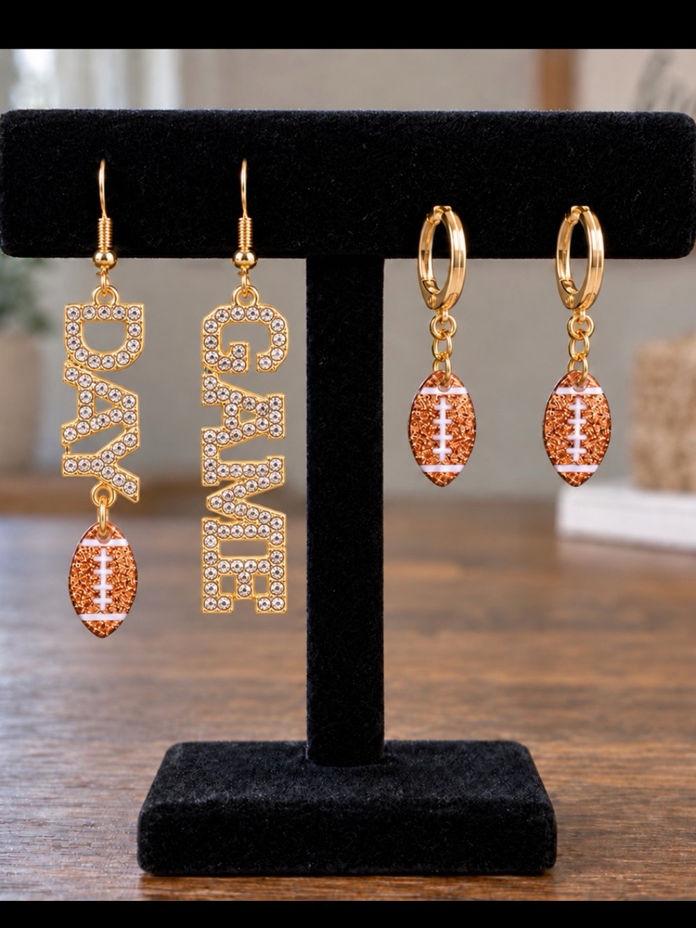 Gold Plated Orange Football Dangle Earrings